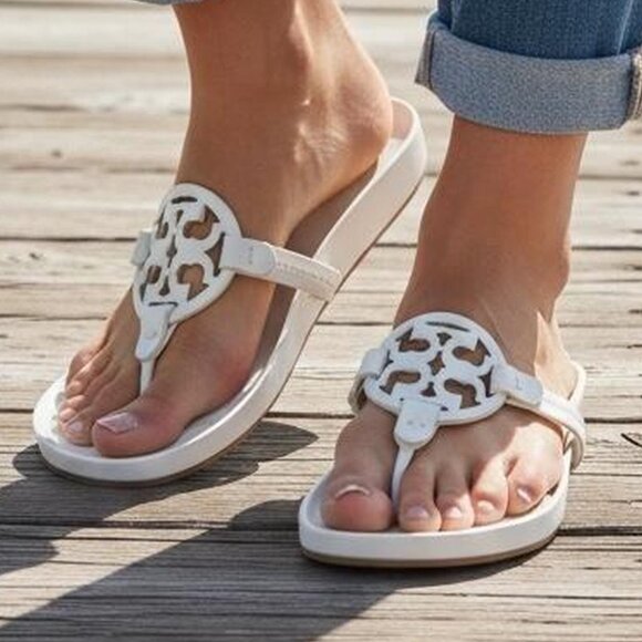 TORY BURCH MILLER CLOUD 9 Women's Leather Sandal White Summer Beach Resort New - Picture 12 of 13